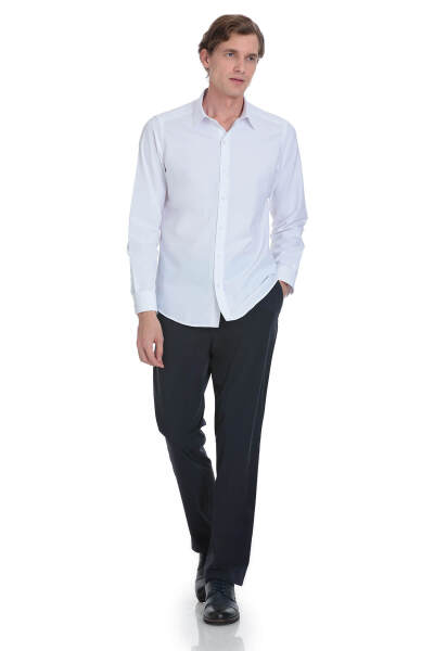 Beyaz Slim Fit Slim Yaka Pamuklu Uzun Kollu Gömlek - 2