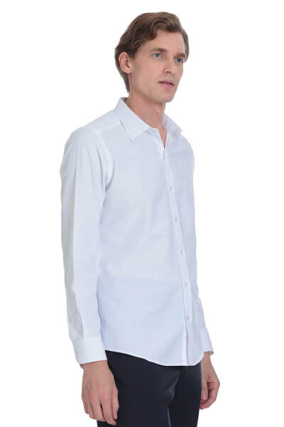 Beyaz Slim Fit Slim Yaka Pamuklu Uzun Kollu Gömlek - 4