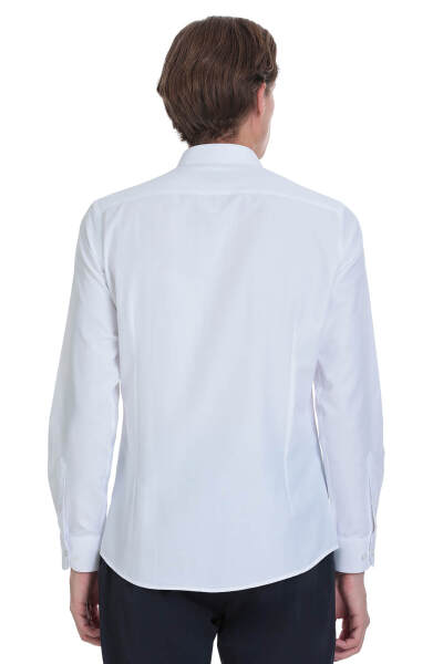 Beyaz Slim Fit Slim Yaka Pamuklu Uzun Kollu Gömlek - 6