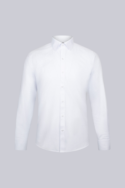 Beyaz Slim Fit Slim Yaka Uzun Kollu Pamuklu Gömlek - 1