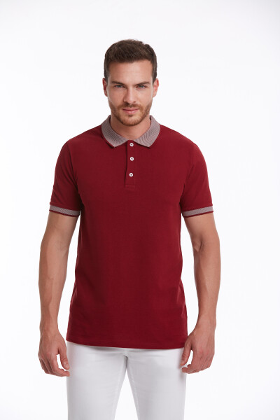 Bordo Regular Fit Düz 100% Pamuk Polo Yaka Tişört 