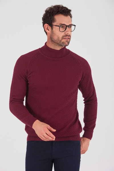 Bordo Balıkçı Yaka Triko Kazak - 3