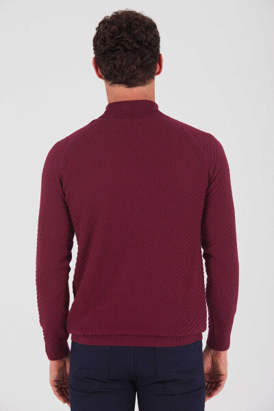 Bordo Balıkçı Yaka Triko Kazak - 4