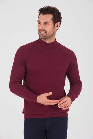 Bordo Balıkçı Yaka Triko Kazak - 5