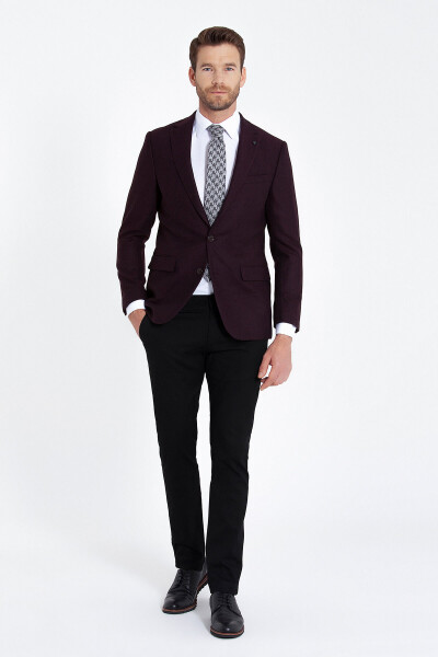 Bordo Balıksırtı Desen Slim Fit Ceket - 2