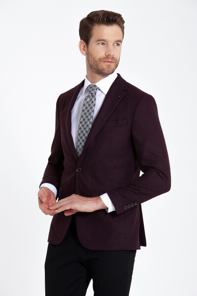 Bordo Balıksırtı Desen Slim Fit Ceket - 3