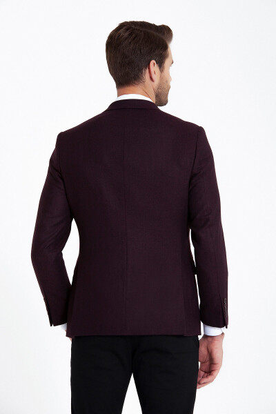 Bordo Balıksırtı Desen Slim Fit Ceket - 4