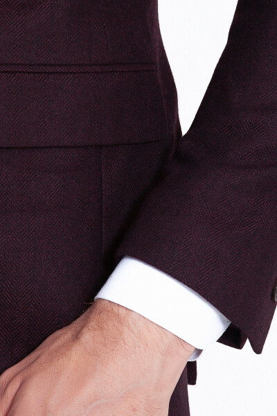 Bordo Balıksırtı Desen Slim Fit Ceket - 6
