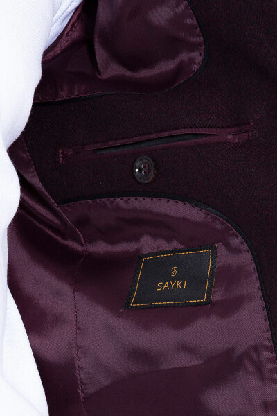 Bordo Balıksırtı Desen Slim Fit Ceket - 7