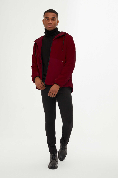 Bordo Slim Fit Kapüşonlu Mont - 2