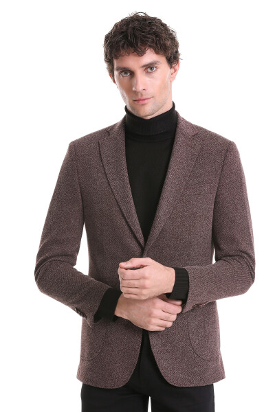 Bordo Comfort Fit Mono Yaka Klasik Ceket - 1
