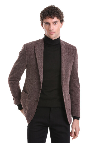 Bordo Comfort Fit Mono Yaka Klasik Ceket - 3