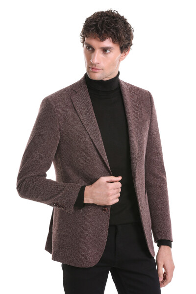 Bordo Comfort Fit Mono Yaka Klasik Ceket - 4