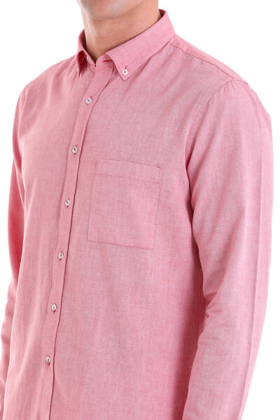 Bordo Comfort Fit 100% Pamuk Düğmeli Yaka Uzun Kollu Casual Oxford Gömlek - 5