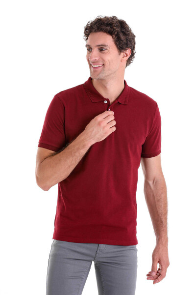 Bordo Comfort Fit 100% Pamuk Polo Yaka Tişört - 2