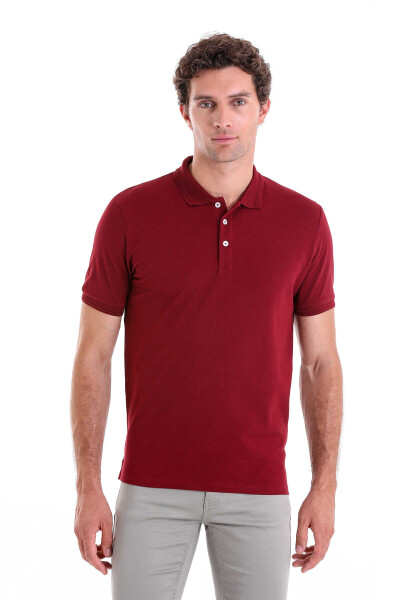 Bordo Comfort Fit 100% Pamuk Polo Yaka Tişört - 3