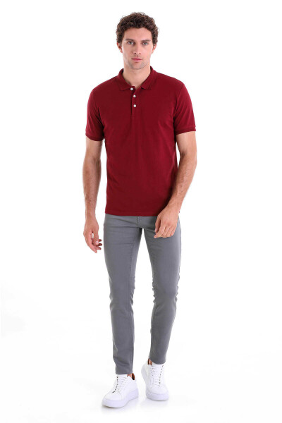 Bordo Comfort Fit 100% Pamuk Polo Yaka Tişört - 4