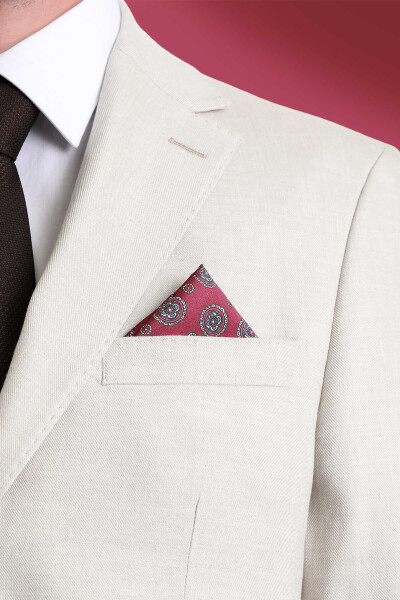 Bordo Desenli Klasik Saten Cep Mendili - 2