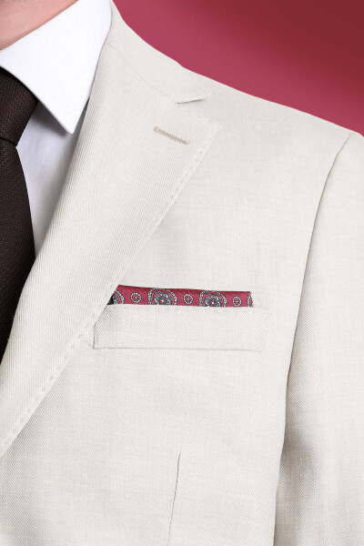 Bordo Desenli Klasik Saten Cep Mendili - 3