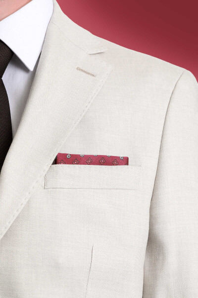 Bordo Desenli Klasik Saten Cep Mendili - 3