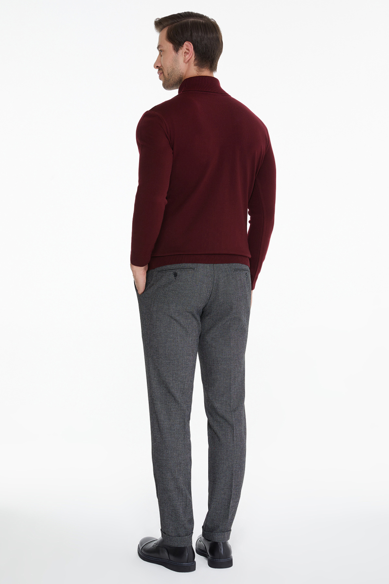 Bordo Regular Fit Jakarlı Balıkçı Yaka Triko Kazak - Hatemoğlu (1)