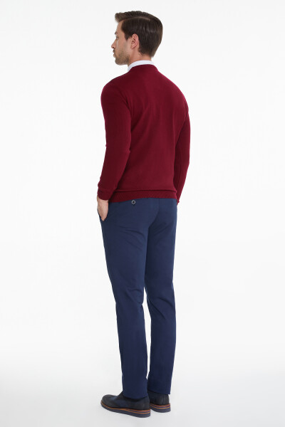 Bordo Desenli V Yaka Triko Kazak - 3