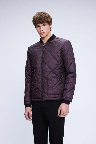 Bordo Regular Fit Bomber Yaka Kapitone Mont 