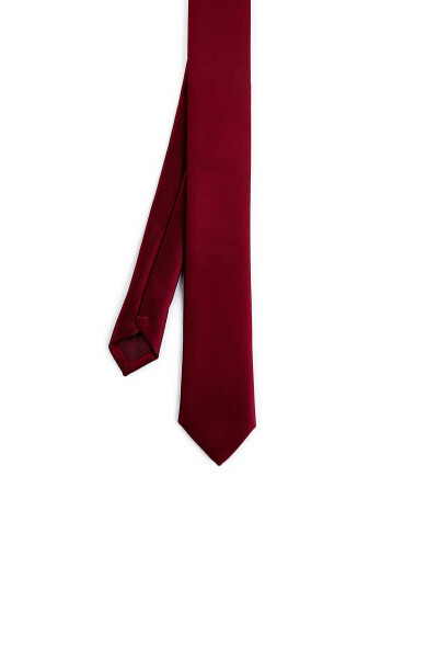 Bordo Saten Kravat Mendil Set - 3