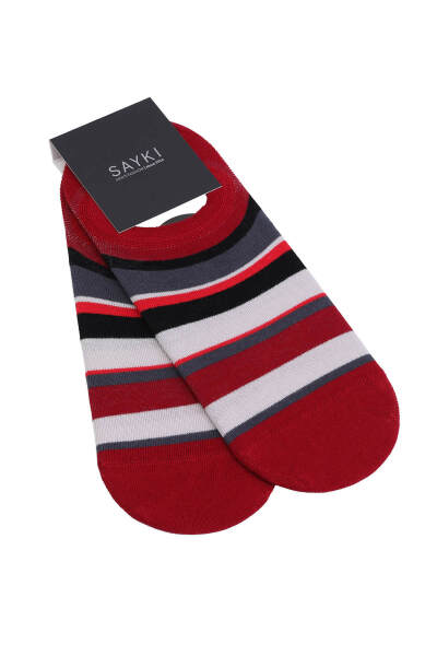 Bordo İkili Çizgili Pamuklu Babet Çorap 