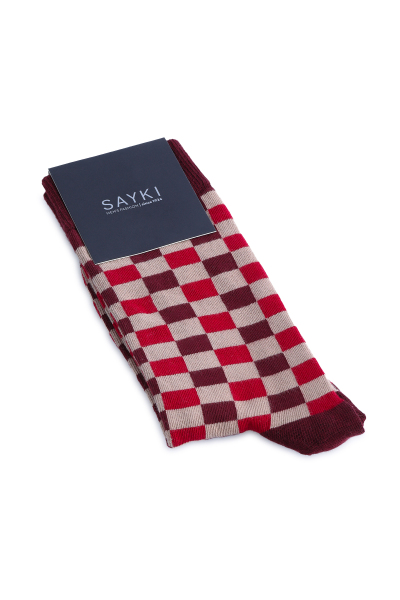 Bordo Kareli Pamuklu Soket Çorap - 1