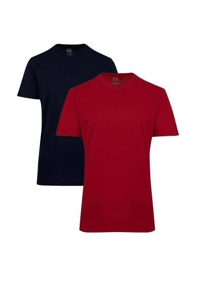 Bordo ve Lacivert Regular Fit %100 Pamuk Bisiklet Yaka İkili Paket Basic Tişört 