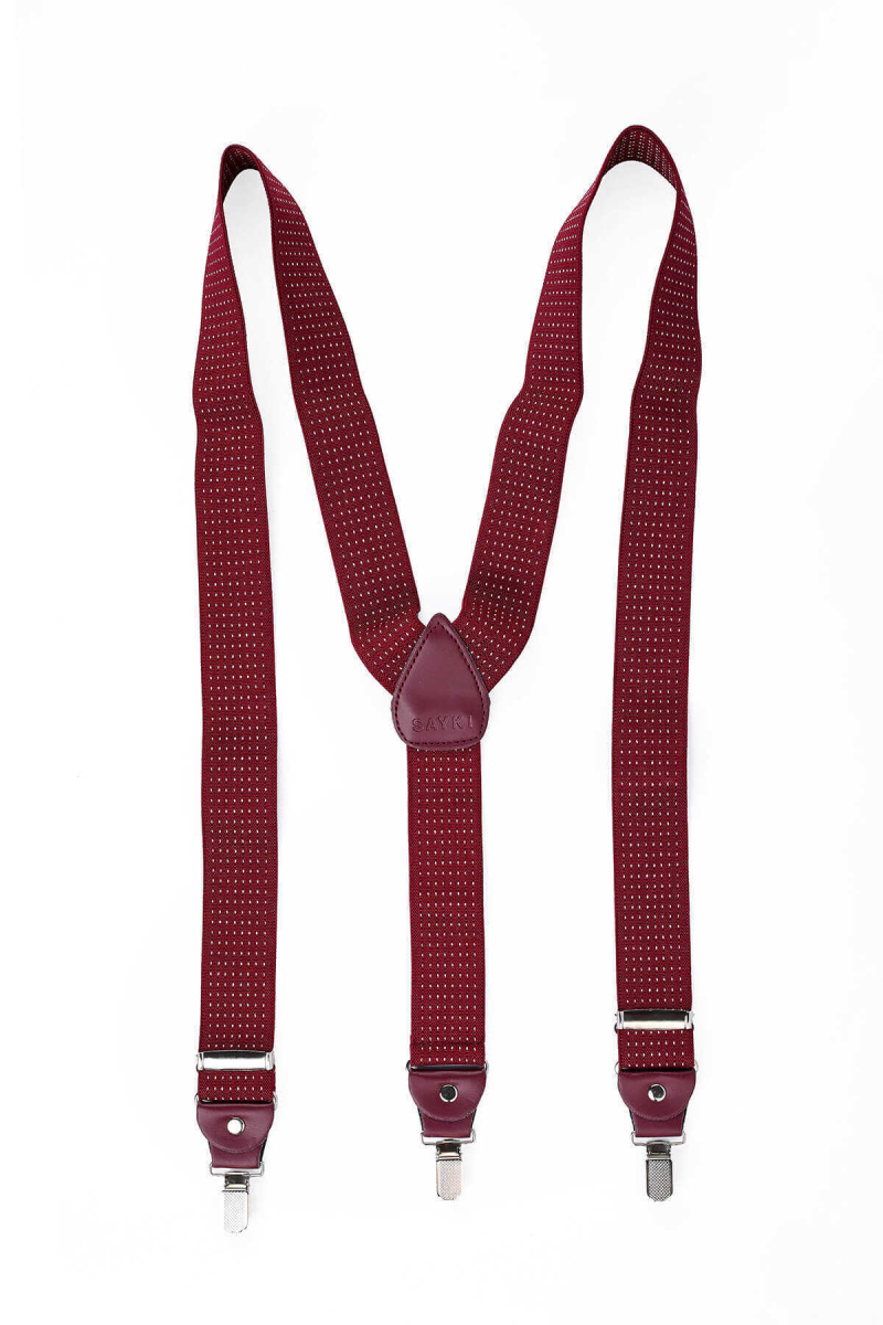 Bordo Puantiye Desenli Pantolon Askısı - Hatem Saykı (1)
