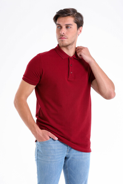 Bordo Regular Fit Düz 100% Pamuk Polo Yaka Tişört 