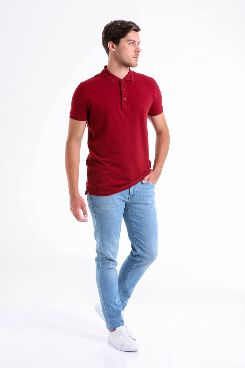 Bordo Regular Fit 100% Pamuk Polo Yaka Tişört - Hatemoğlu (1)