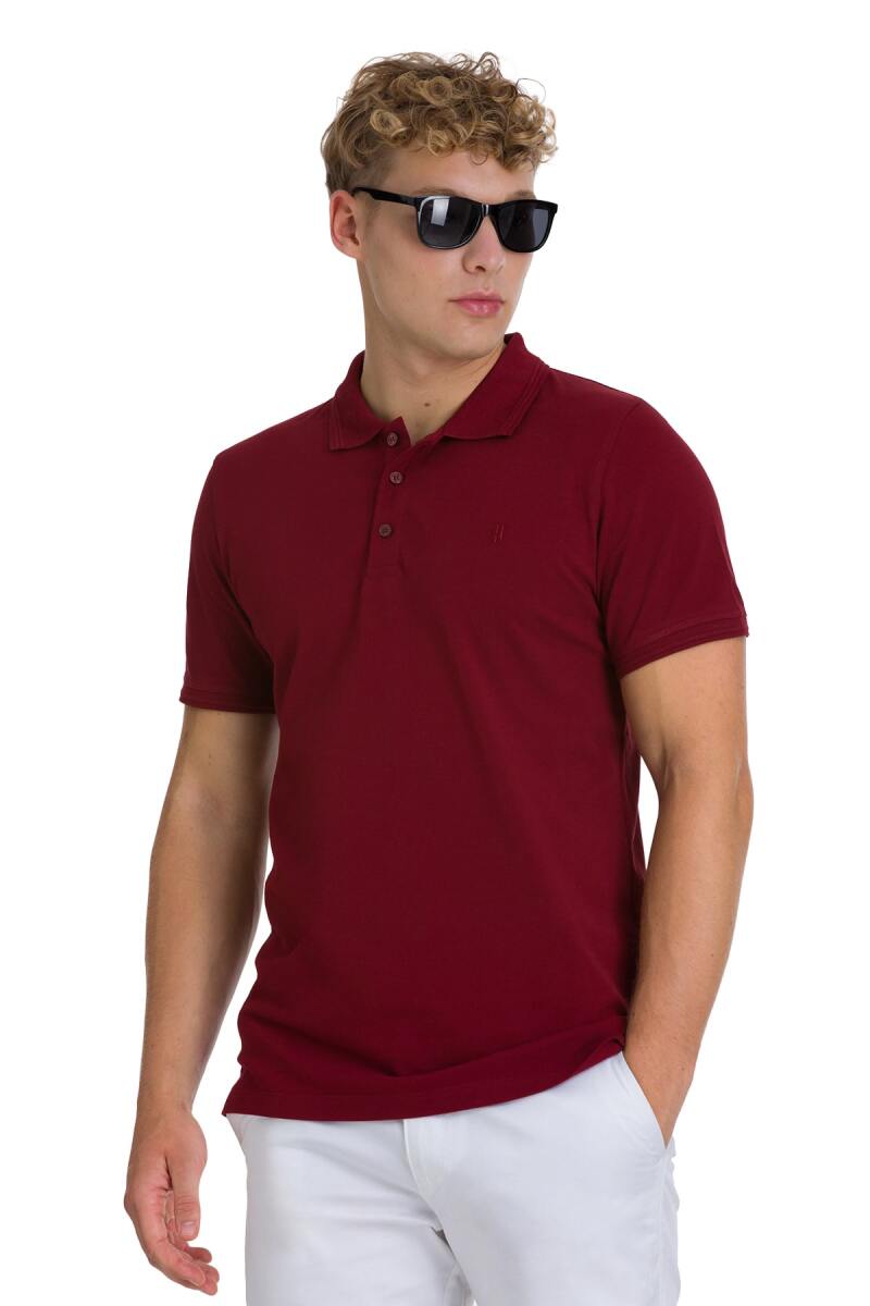 Bordo Regular Fit 100% Pamuklu Polo Yaka Tişört - Hatemoğlu