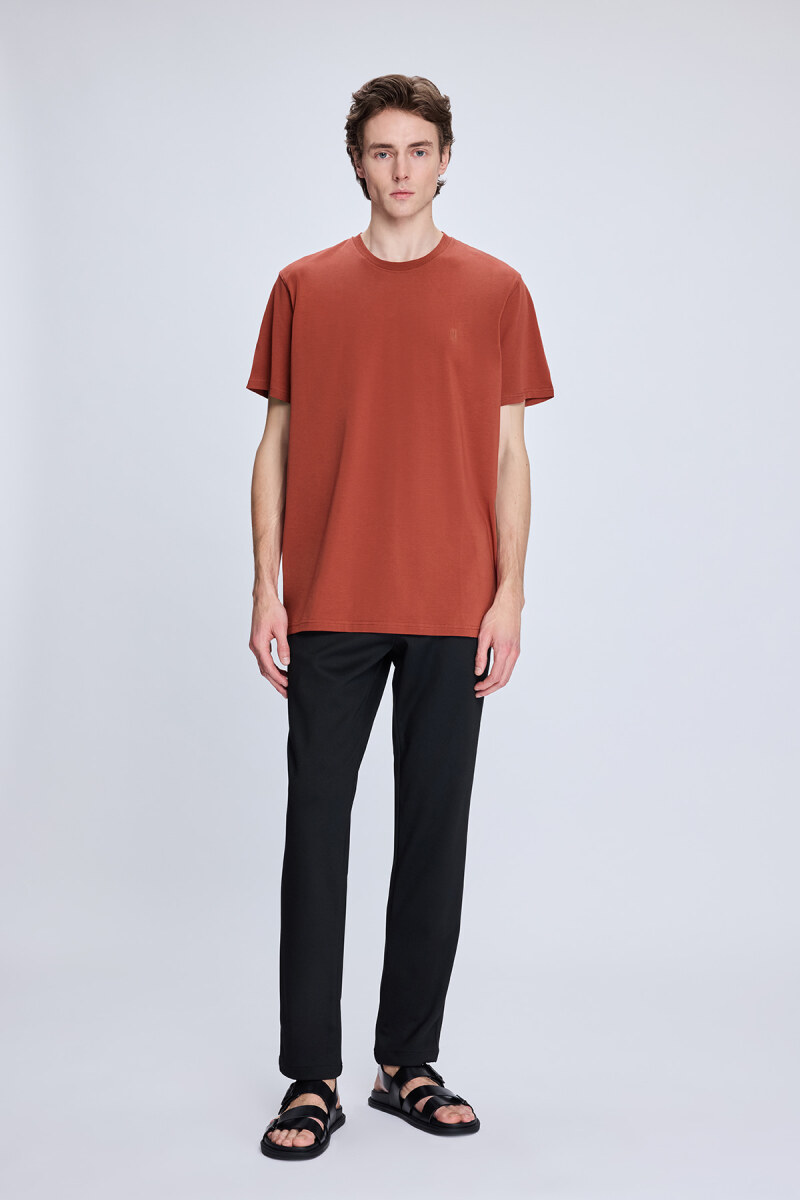 Bordo Regular Fit Bisiklet Yaka Pamuklu Tişört - HTML (1)