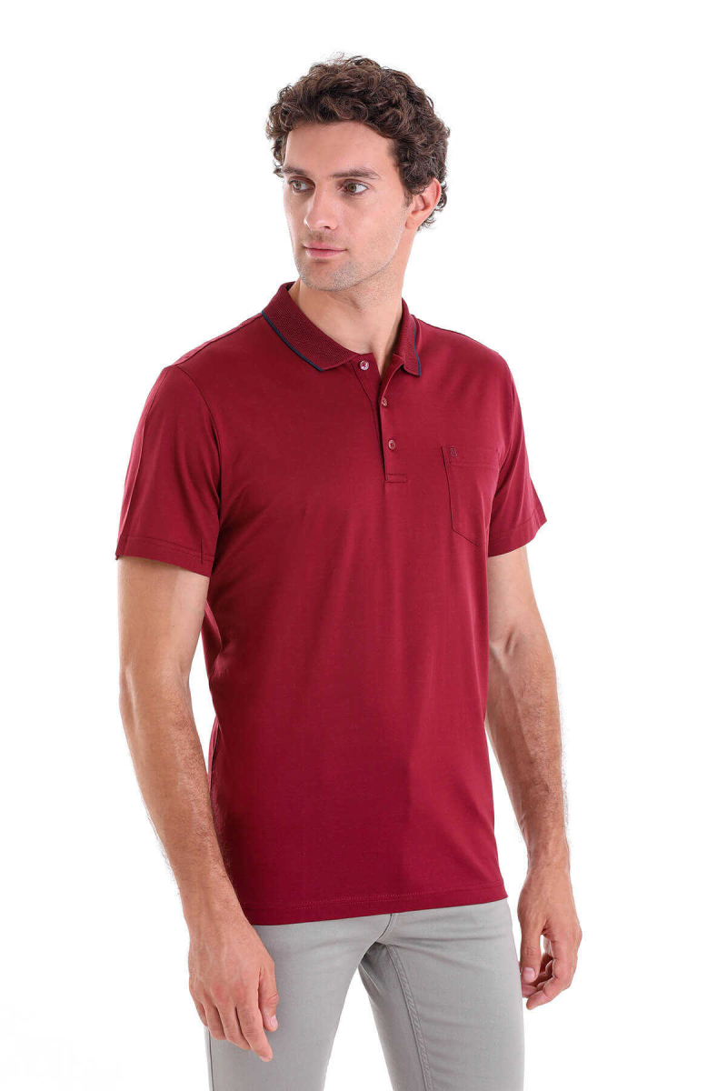 Bordo Regular Fit 100% Pamuk Polo Yaka Tişört - Hatemoğlu