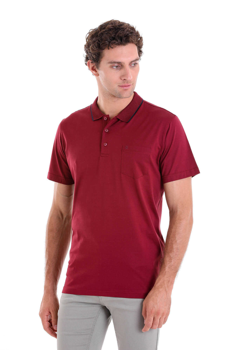 Bordo Regular Fit 100% Pamuk Polo Yaka Tişört - Hatemoğlu (1)