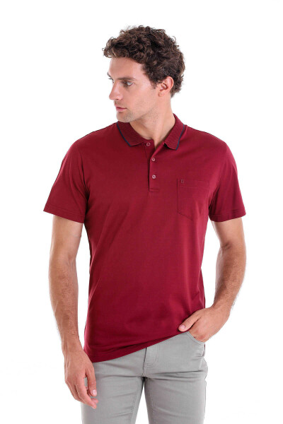 Bordo Regular Fit 100% Pamuk Polo Yaka Tişört - 3