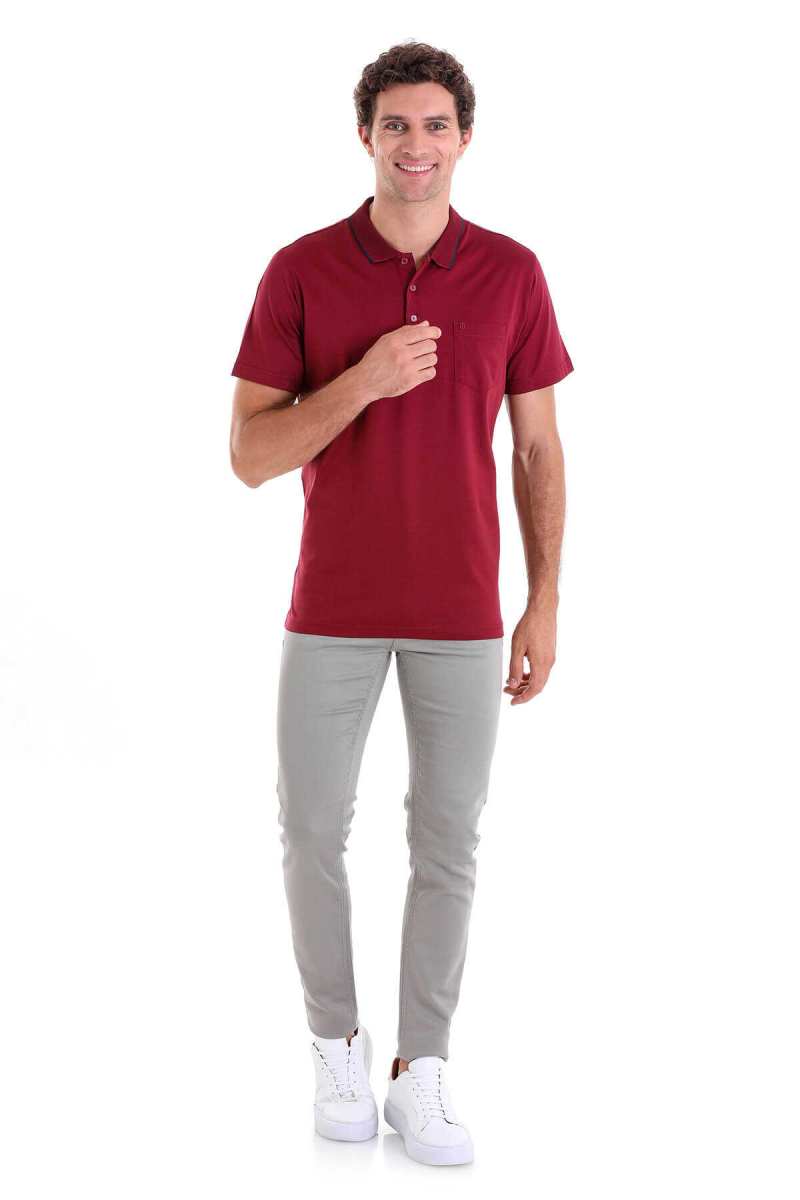 Bordo Regular Fit 100% Pamuk Polo Yaka Tişört - Hatemoğlu (1)