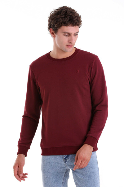 Bordo Regular Fit Düz Pamuklu Bisiklet Yaka Sweatshirt - 4