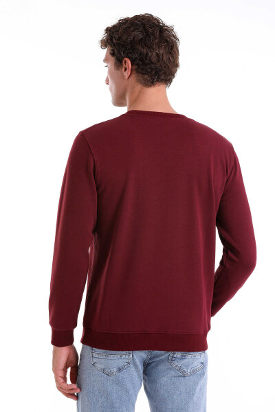 Bordo Regular Fit Düz Pamuklu Bisiklet Yaka Sweatshirt - 6