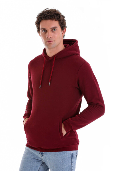 Bordo Regular Fit Pamuklu Kapüşonlu Kanguru Cepli Sweatshirt 