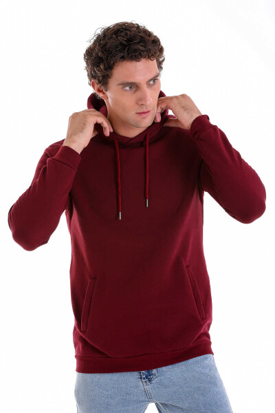 Bordo Regular Fit Pamuklu Kapüşonlu Kanguru Cepli Sweatshirt - 4