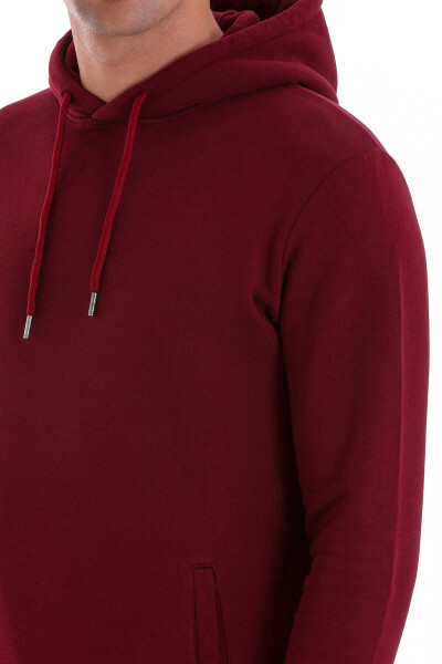 Bordo Regular Fit Pamuklu Kapüşonlu Kanguru Cepli Sweatshirt - 6