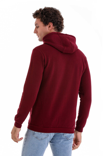Bordo Regular Fit Pamuklu Kapüşonlu Kanguru Cepli Sweatshirt - 7