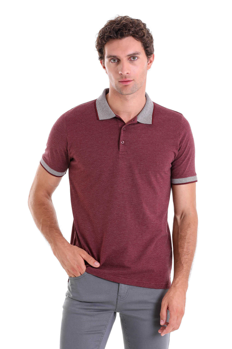 Bordo Regular Fit Pamuklu Polo Yaka Tişört - Hatemoğlu