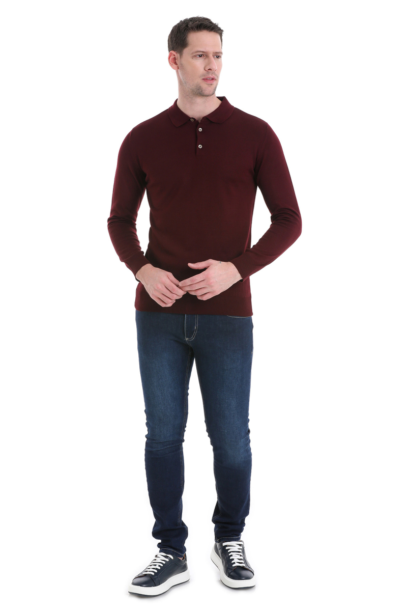 Bordo Regular Fit Polo Yaka Triko Kazak - Hatemoğlu (1)