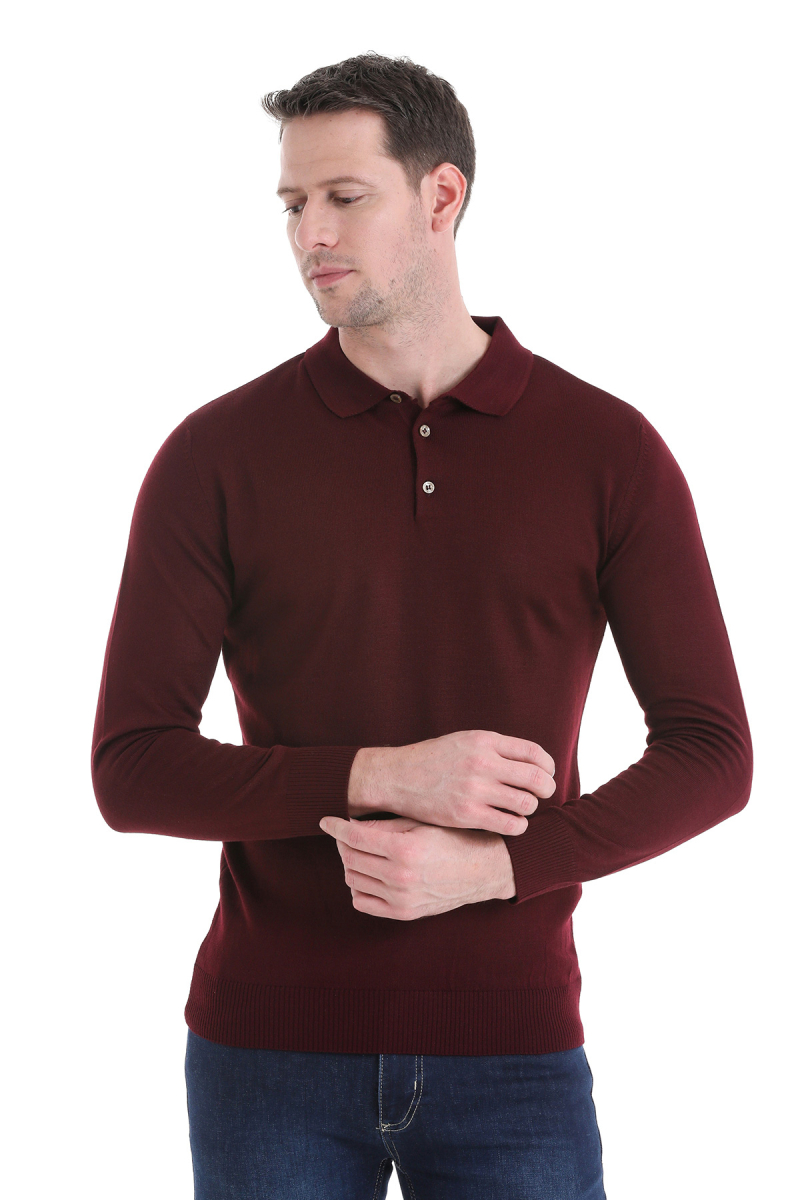 Bordo Regular Fit Polo Yaka Triko Kazak - Hatemoğlu (1)