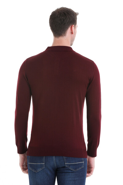 Bordo Regular Fit Polo Yaka Triko Kazak - 6